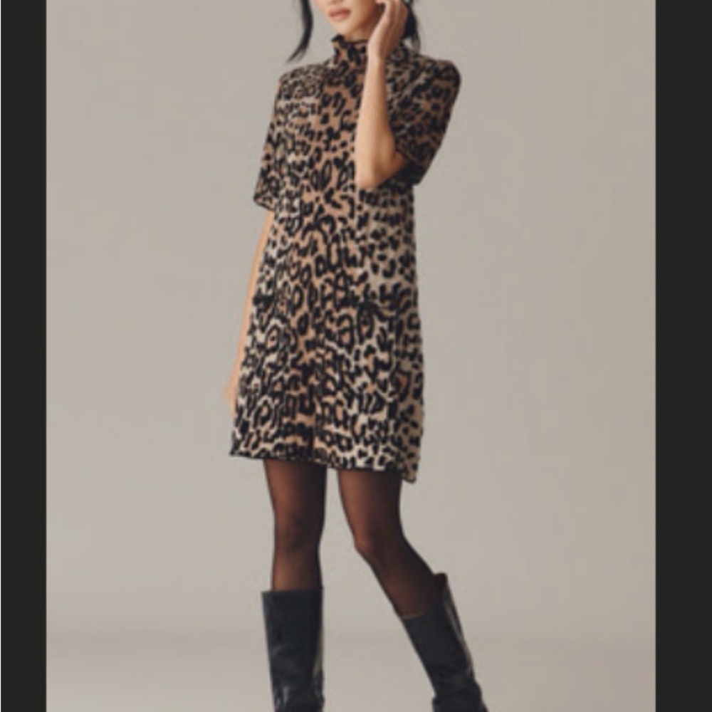 Maeve Leopard Print Mock Neck Dress